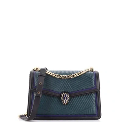 Pre-owned Pre-owned Bvlgari  Bvlgari Serpenti Forever Shoulder Bag Quilted Leather Small In Green