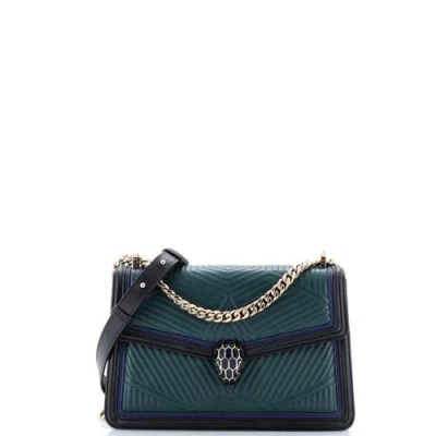 Pre-owned Bvlgari  Bvlgari Serpenti Forever Shoulder Bag Quilted Leather Small In Green