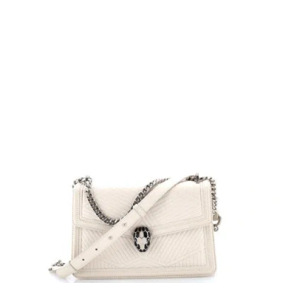Pre-owned Bvlgari  Bvlgari Serpenti Forever Shoulder Bag Quilted Leather Small In White