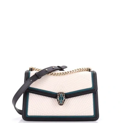 Pre-owned Bvlgari  Bvlgari Serpenti Forever Shoulder Bag Quilted Leather Small In White