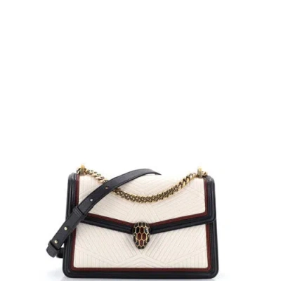 Pre-owned Bvlgari  Bvlgari Serpenti Forever Shoulder Bag Quilted Leather Small In White