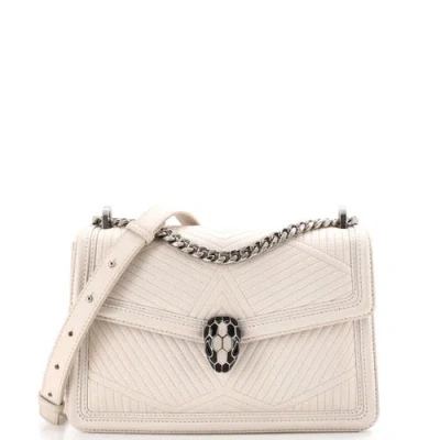 Pre-owned Bvlgari  Bvlgari Serpenti Forever Shoulder Bag Quilted Leather Small In White