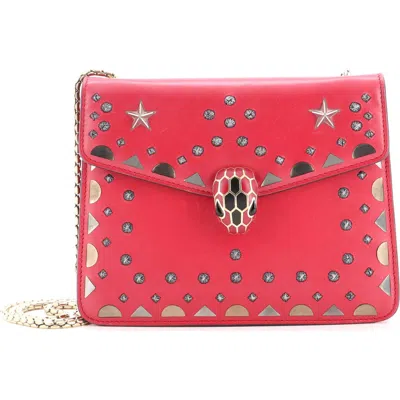 Pre-owned Pre-owned Bvlgari  Bvlgari Serpenti Forever Square Shoulder Bag Laser Cut Leather Small In Pink