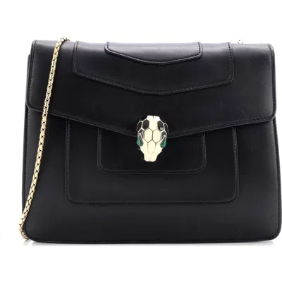 Pre-owned Bvlgari  Bvlgari Serpenti Forever Square Shoulder Bag Leather Medium In Black