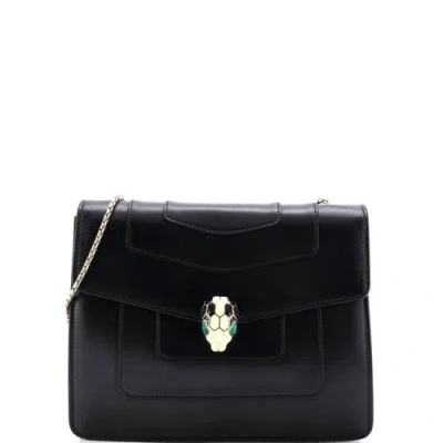 Pre-owned Pre-owned Bvlgari  Bvlgari Serpenti Forever Square Shoulder Bag Leather Medium In Black