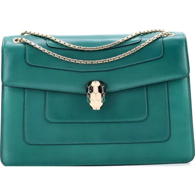 Pre-owned Bvlgari  Bvlgari Serpenti Forever Square Shoulder Bag Leather Medium In Green