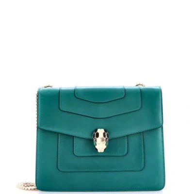 Pre-owned Bvlgari  Bvlgari Serpenti Forever Square Shoulder Bag Leather Medium In Green