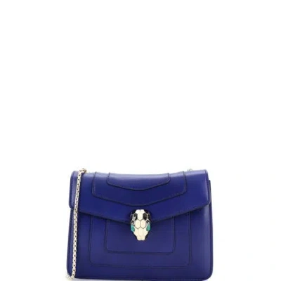 Pre-owned Bvlgari  Bvlgari Serpenti Forever Square Shoulder Bag Leather Small In Blue