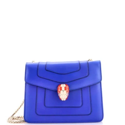 Pre-owned Bvlgari  Bvlgari Serpenti Forever Square Shoulder Bag Leather Small In Blue