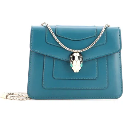 Pre-owned Pre-owned Bvlgari  Bvlgari Serpenti Forever Square Shoulder Bag Leather Small In Blue