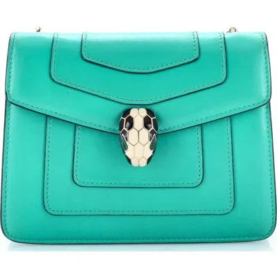 Pre-owned Pre-owned Bvlgari  Bvlgari Serpenti Forever Square Shoulder Bag Leather Small In Blue