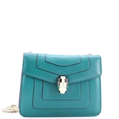 Pre-owned Bvlgari  Bvlgari Serpenti Forever Square Shoulder Bag Leather Small In Green