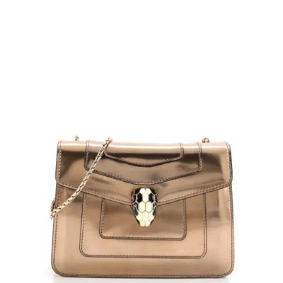 Pre-owned Pre-owned Bvlgari  Bvlgari Serpenti Forever Square Shoulder Bag Metallic Leather Small In Metallic Gold