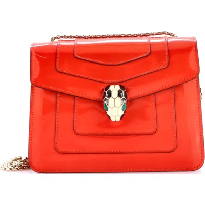 Pre-owned Bvlgari  Bvlgari Serpenti Forever Square Shoulder Bag Metallic Leather Small In Orange