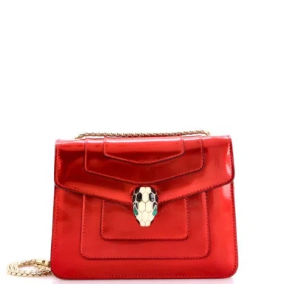 Pre-owned Bvlgari  Bvlgari Serpenti Forever Square Shoulder Bag Metallic Leather Small In Red