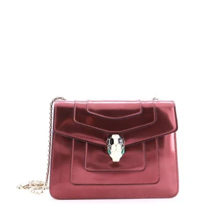 Pre-owned Bvlgari  Bvlgari Serpenti Forever Square Shoulder Bag Metallic Leather Small In Red