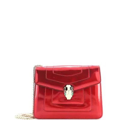 Pre-owned Pre-owned Bvlgari  Bvlgari Serpenti Forever Square Shoulder Bag Metallic Leather Small In Red