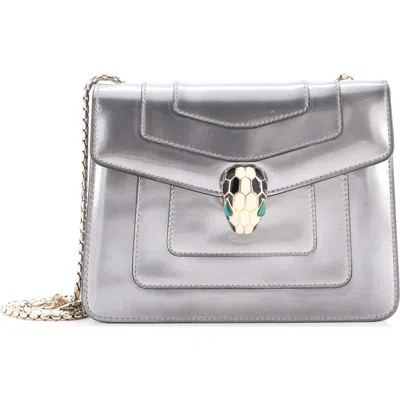 Pre-owned Bvlgari  Bvlgari Serpenti Forever Square Shoulder Bag Metallic Leather Small In Silver
