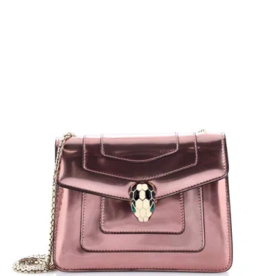 Pre-owned Bvlgari  Bvlgari Serpenti Forever Square Shoulder Bag Metallic Leather Small In Silver