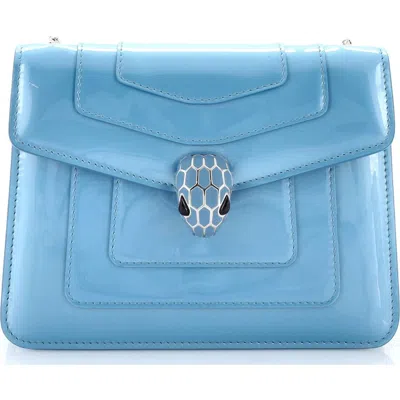 Pre-owned Pre-owned Bvlgari  Bvlgari Serpenti Forever Square Shoulder Bag Patent Small In Blue