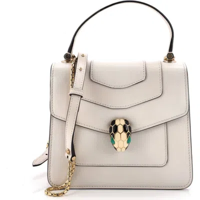 Pre-owned Pre-owned Bvlgari  Bvlgari Serpenti Forever Top Handle Bag Leather Small In White