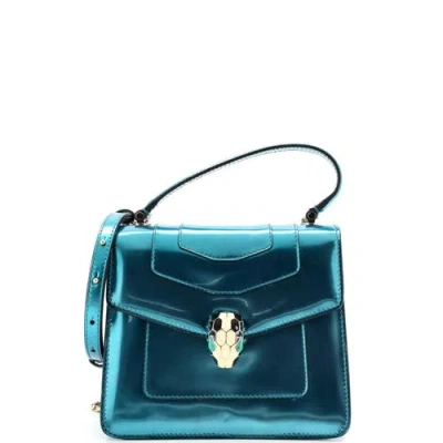 Pre-owned Bvlgari  Bvlgari Serpenti Forever Top Handle Bag Patent Small In Blue