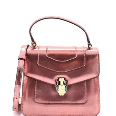 Pre-owned Pre-owned Bvlgari  Bvlgari Serpenti Forever Top Handle Bag Patent Small In Metallic Silver