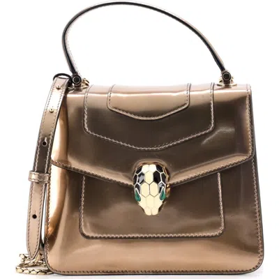 Pre-owned Pre-owned Bvlgari  Bvlgari Serpenti Forever Top Handle Bag Patent Small In Metallic Silver