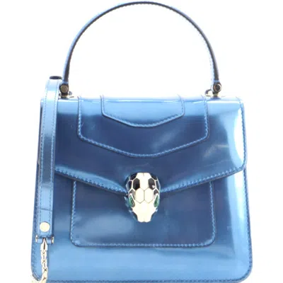 Pre-owned Pre-owned Bvlgari  Bvlgari Serpenti Forever Top Handle Bag Patent Small In Metallic Silver