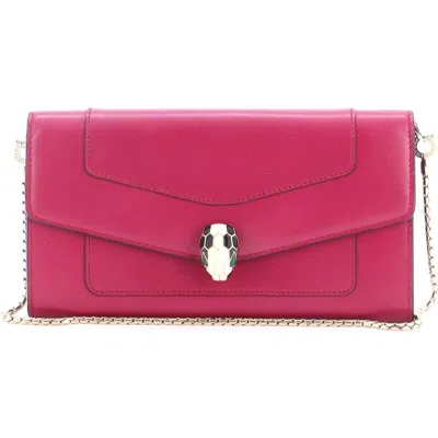 Pre-owned Bvlgari  Bvlgari Serpenti Forever Wallet On Chain Leather Long In Pink