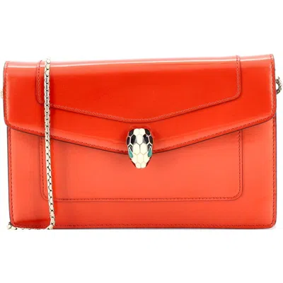 Pre-owned Bvlgari  Bvlgari Serpenti Forever Wallet On Chain Patent In Orange