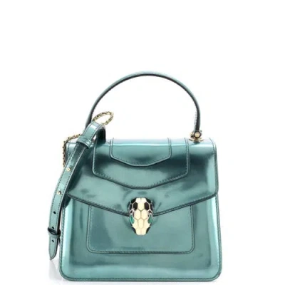 Pre-owned Pre-owned Bvlgari  Bvlgari Serpenti Top Handle Bag Patent Small In Green
