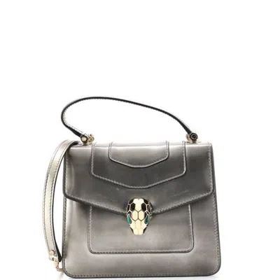 Pre-owned Pre-owned Bvlgari  Bvlgari Serpenti Top Handle Bag Patent Small In Metallic Silver