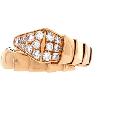 Pre-owned Bvlgari  Bvlgari Serpenti Viper One-coil Ring 18k Rose Gold With Diamonds Wide