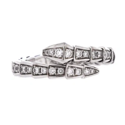 Pre-owned Bvlgari  Bvlgari Serpenti Viper One-coil Ring 18k White Gold And Pave Diamonds