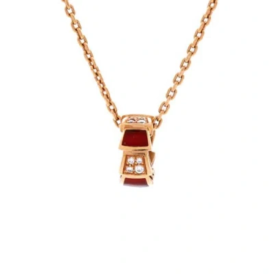 Pre-owned Bvlgari  Bvlgari Serpenti Viper Pendant Necklace 18k Rose Gold With Carnelian And Diamonds