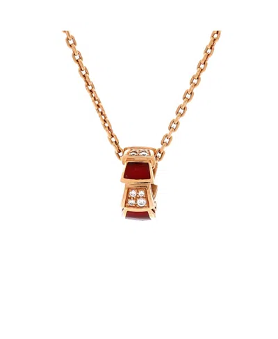 Pre-owned Pre-owned Bvlgari  Bvlgari Serpenti Viper Pendant Necklace 18k Rose Gold With Carnelian And Diamonds, 17.25 In Pink
