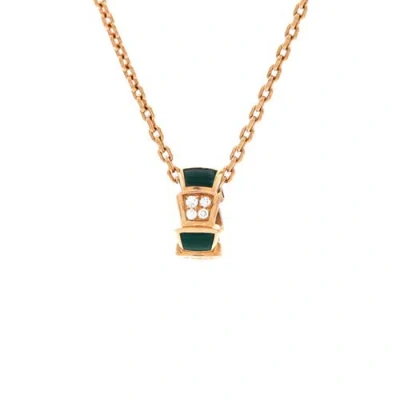 Pre-owned Bvlgari  Bvlgari Serpenti Viper Pendant Necklace 18k Rose Gold With Malachite And Diamonds