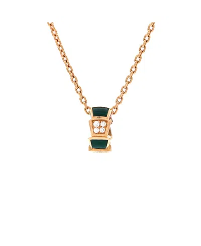 Pre-owned Pre-owned Bvlgari  Bvlgari Serpenti Viper Pendant Necklace 18k Rose Gold With Malachite And Diamonds, 17.25 In Pink