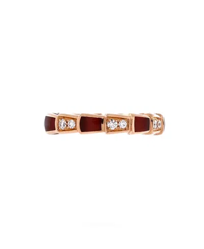 Pre-owned Pre-owned Bvlgari  Bvlgari Serpenti Viper Ring 18k Rose Gold And Carnelian With Half Pave Diamonds In Pink