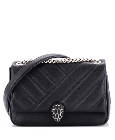 Pre-owned Pre-owned Bvlgari  Bvlgari Small Serpenti Cabochon Shoulder Bag Diagonal Quilted Leather In Black