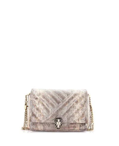 Pre-owned Pre-owned Bvlgari  Bvlgari Small Serpenti Cabochon Shoulder Bag Diagonal Quilted Metallic Karung In Neutral