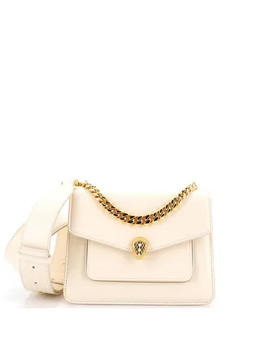 Pre-owned Pre-owned Bvlgari  Bvlgari Small Serpenti Forever Maxi Chain Crossbody Bag Leather In White
