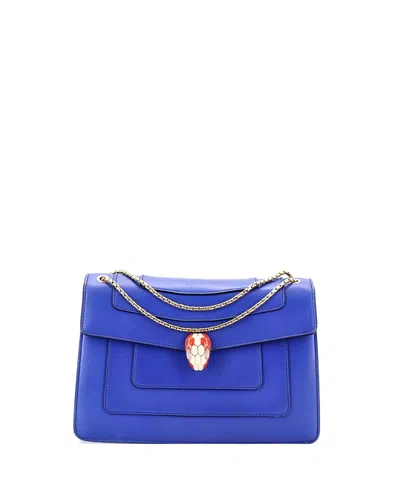 Pre-owned Pre-owned Bvlgari  Bvlgari Small Serpenti Forever Shoulder Bag Leather In Blue
