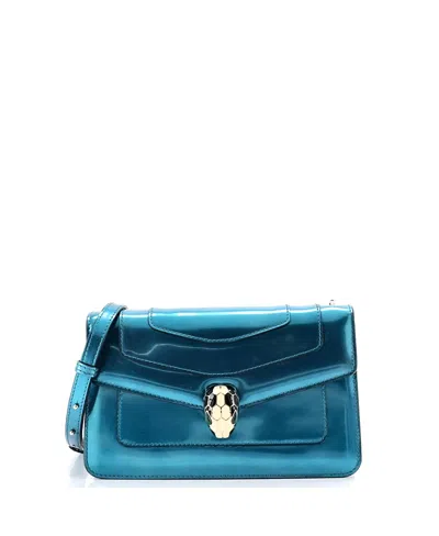 Pre-owned Pre-owned Bvlgari  Bvlgari Small Serpenti Forever Shoulder Bag Metallic Leather In Blue