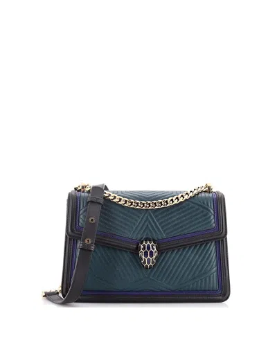 Pre-owned Pre-owned Bvlgari  Bvlgari Small Serpenti Forever Shoulder Bag Quilted Leather In Green