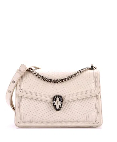 Pre-owned Pre-owned Bvlgari  Bvlgari Small Serpenti Forever Shoulder Bag Quilted Leather In White
