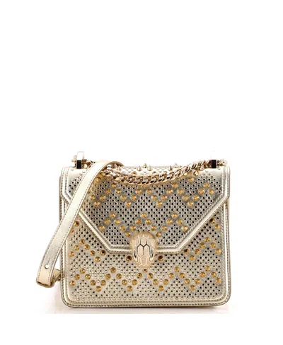 Pre-owned Pre-owned Bvlgari  Bvlgari Small Serpenti Forever Square Shoulder Bag Full Studded Leather In Gold