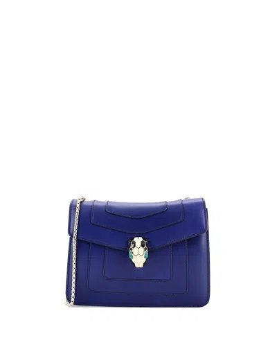 Pre-owned Pre-owned Bvlgari  Bvlgari Small Serpenti Forever Square Shoulder Bag Leather In Blue