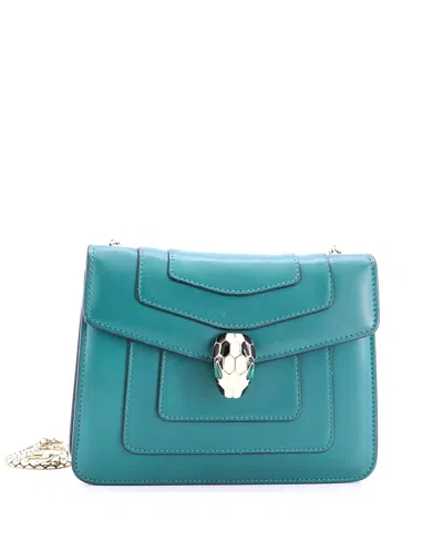 Pre-owned Pre-owned Bvlgari  Bvlgari Small Serpenti Forever Square Shoulder Bag Leather In Green